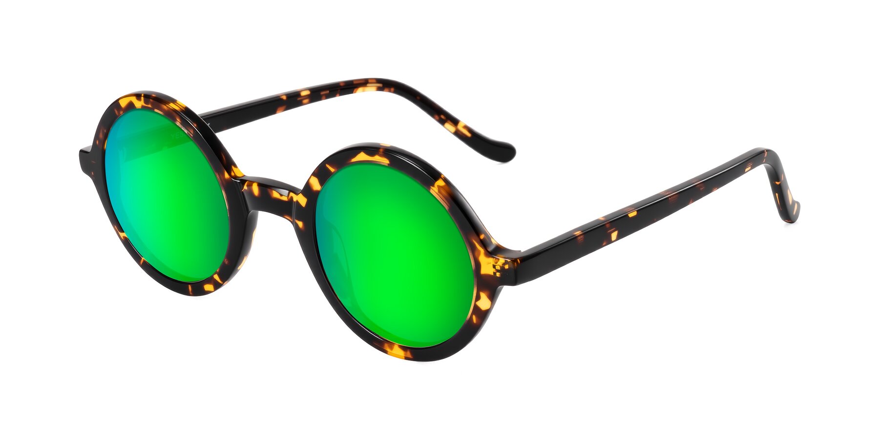 Angle of Chaplin in Dark Tortoise with Green Mirrored Lenses
