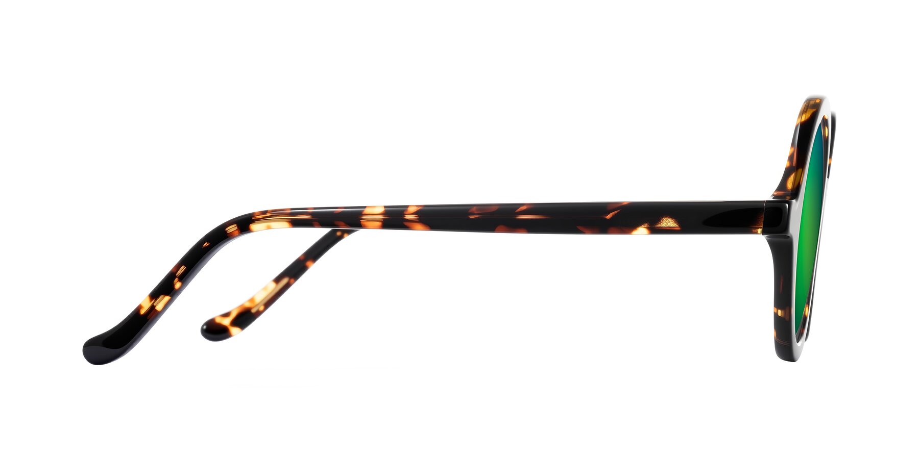 Side of Chaplin in Dark Tortoise with Green Mirrored Lenses