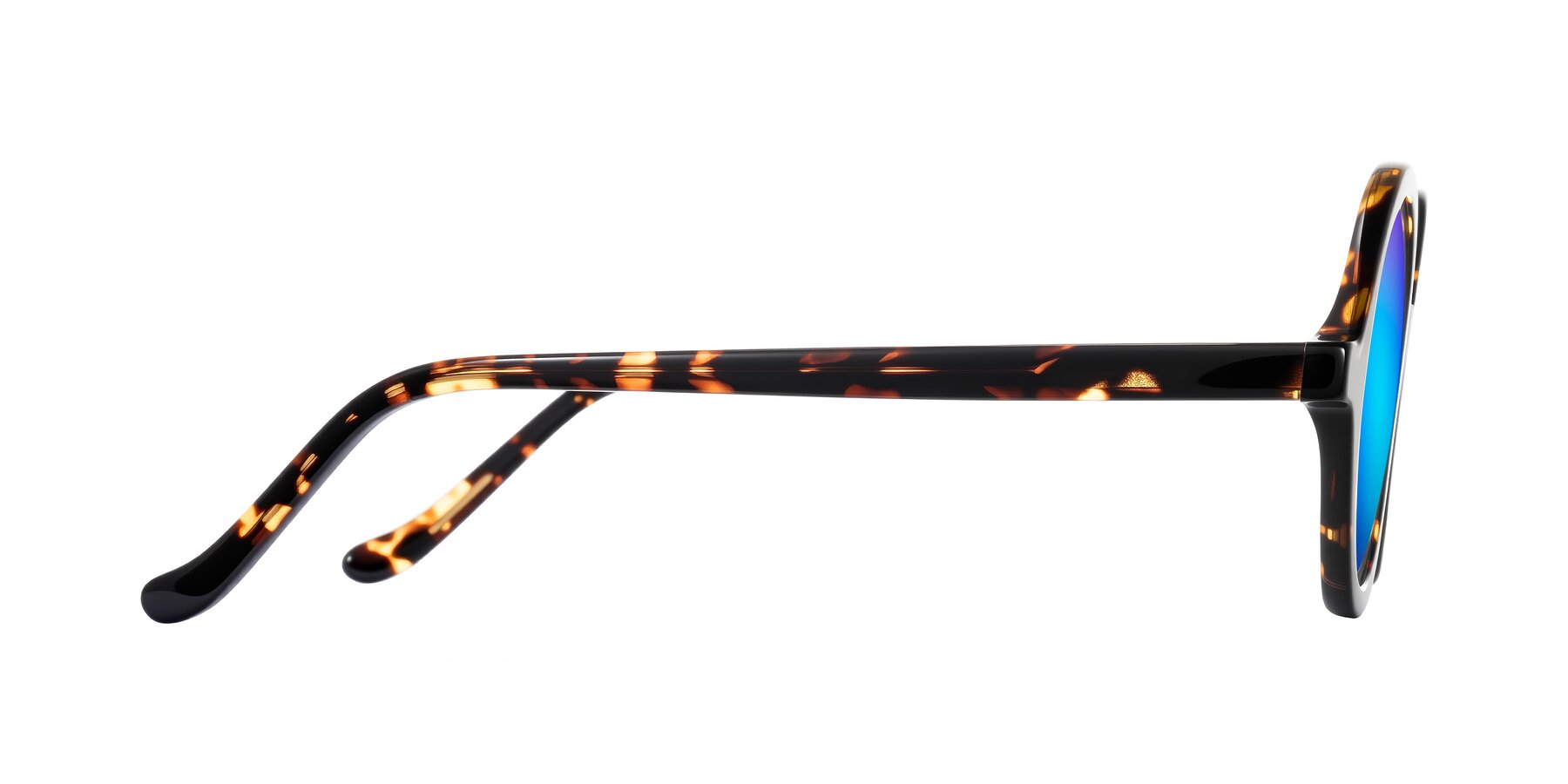 Side of Chaplin in Dark Tortoise with Blue Mirrored Lenses