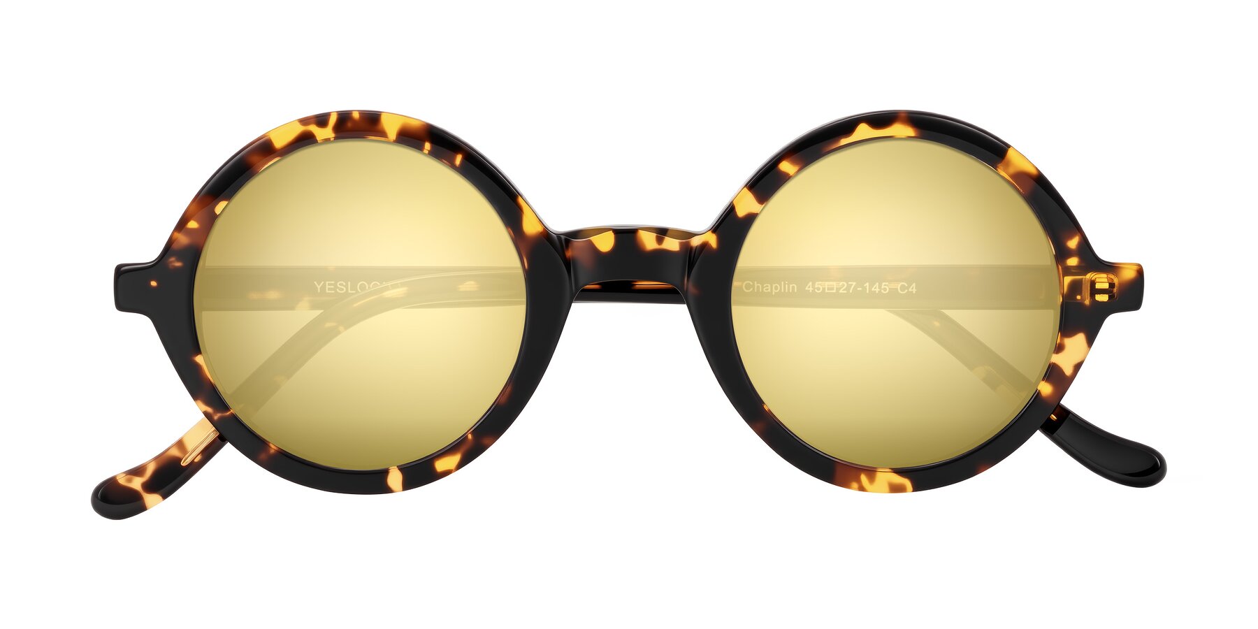 Folded Front of Chaplin in Dark Tortoise with Gold Mirrored Lenses