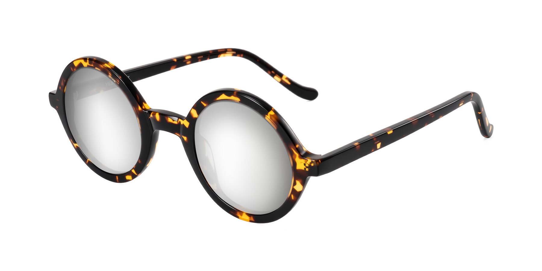 Angle of Chaplin in Dark Tortoise with Silver Mirrored Lenses