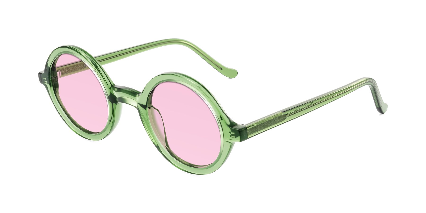 Angle of Chaplin in Green with Light Pink Tinted Lenses