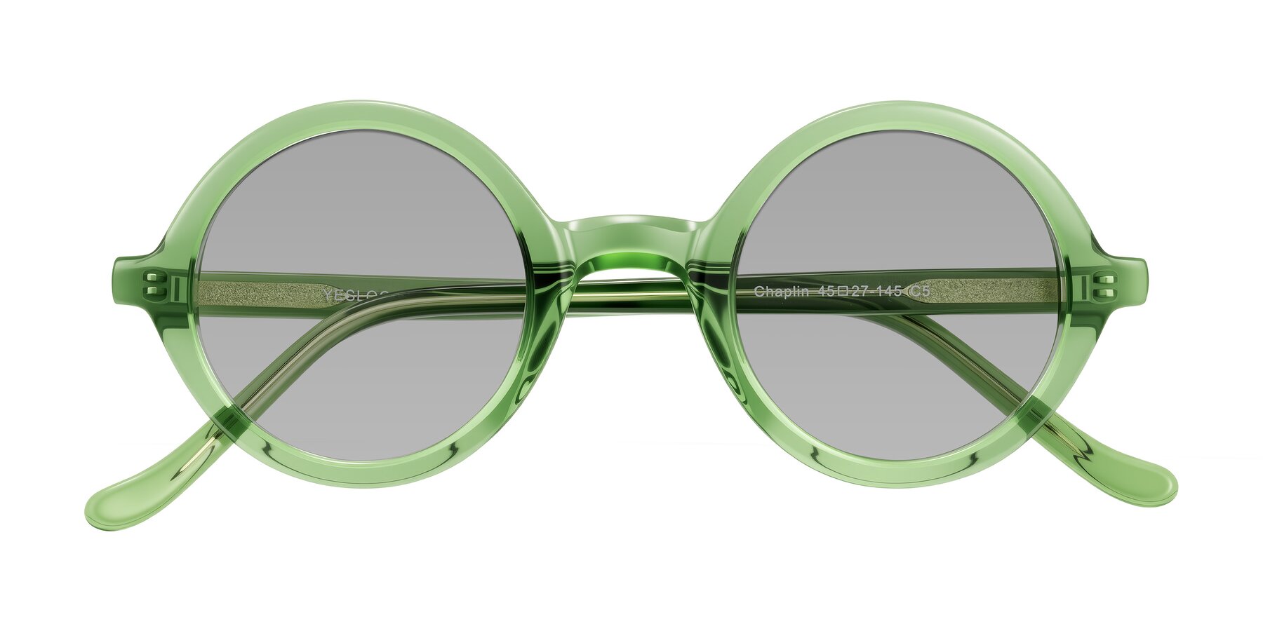 Folded Front of Chaplin in Green with Light Gray Tinted Lenses