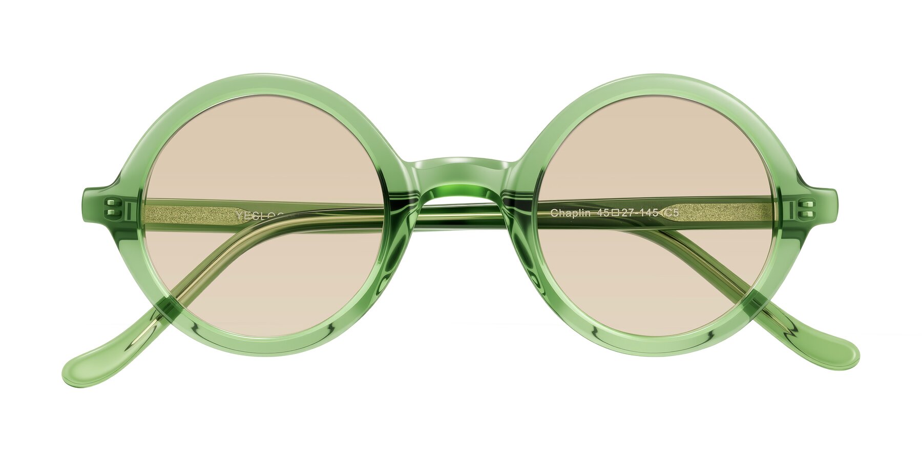Folded Front of Chaplin in Green with Light Brown Tinted Lenses