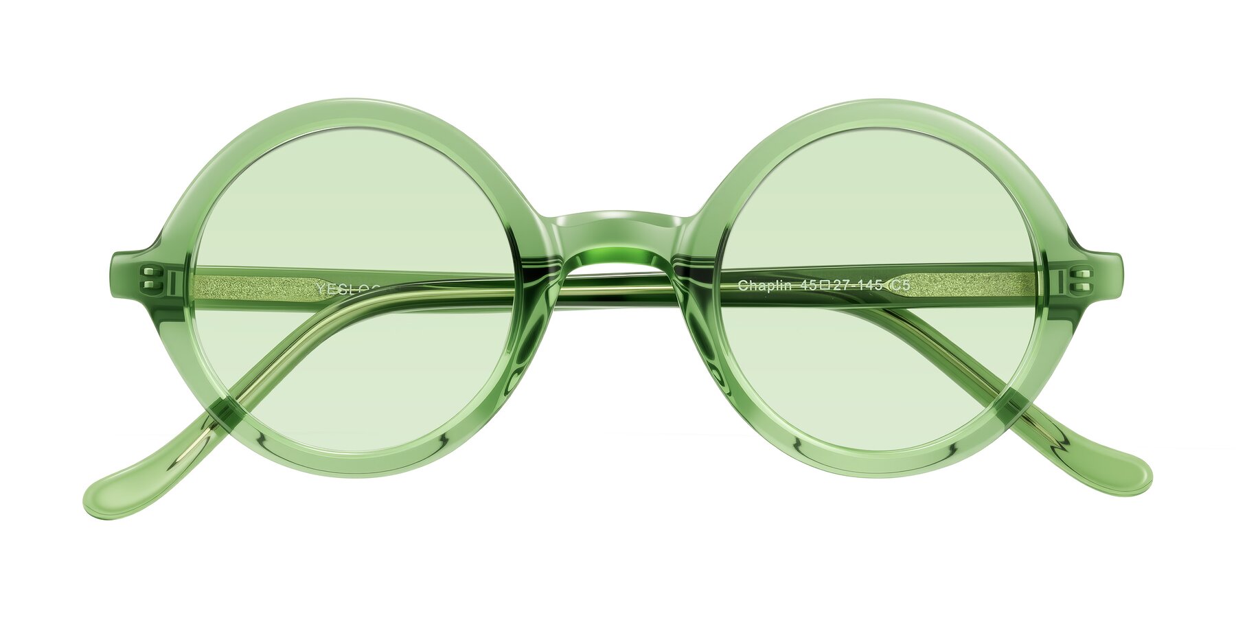 Folded Front of Chaplin in Green with Light Green Tinted Lenses