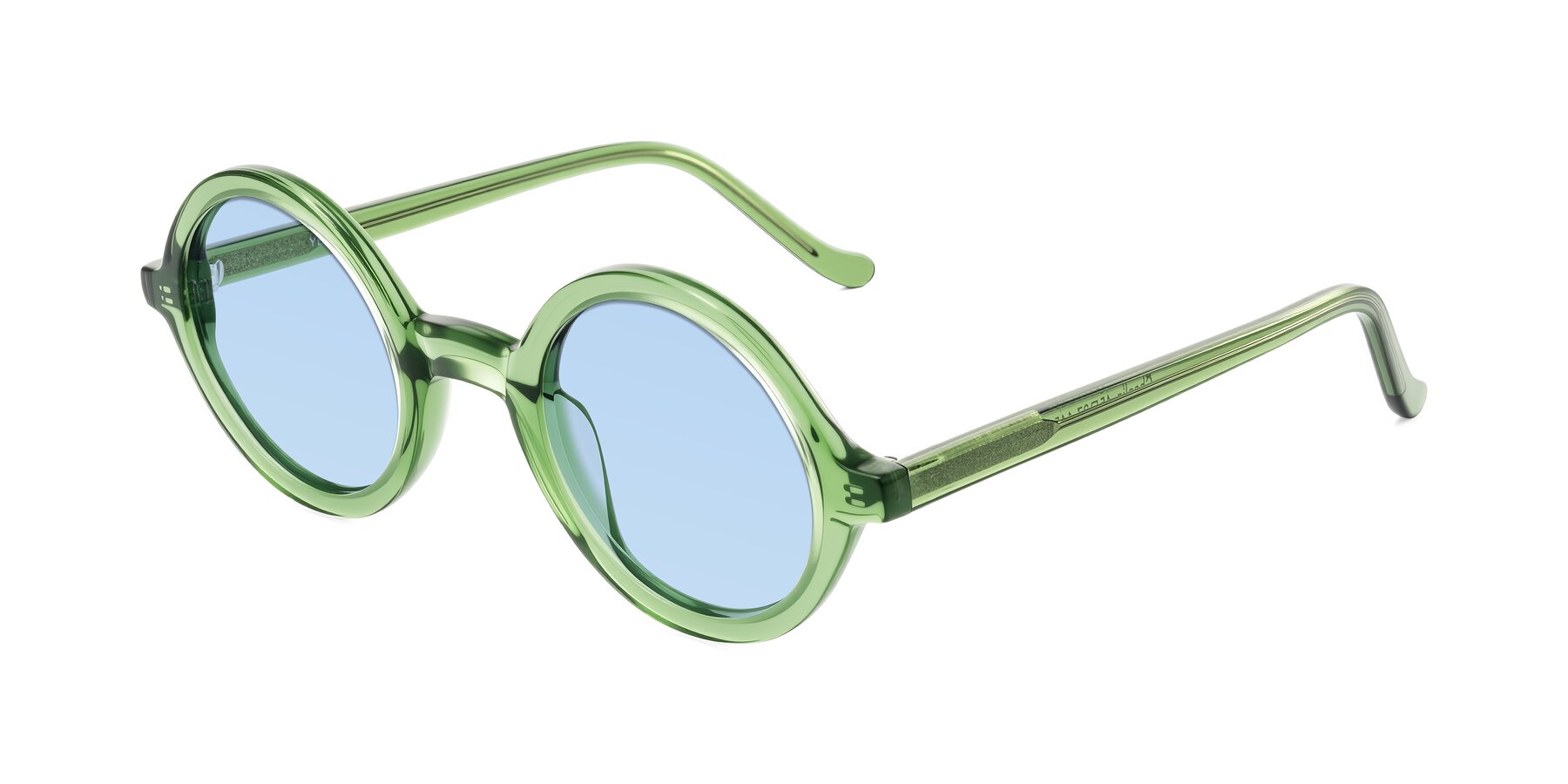 Angle of Chaplin in Green with Light Blue Tinted Lenses