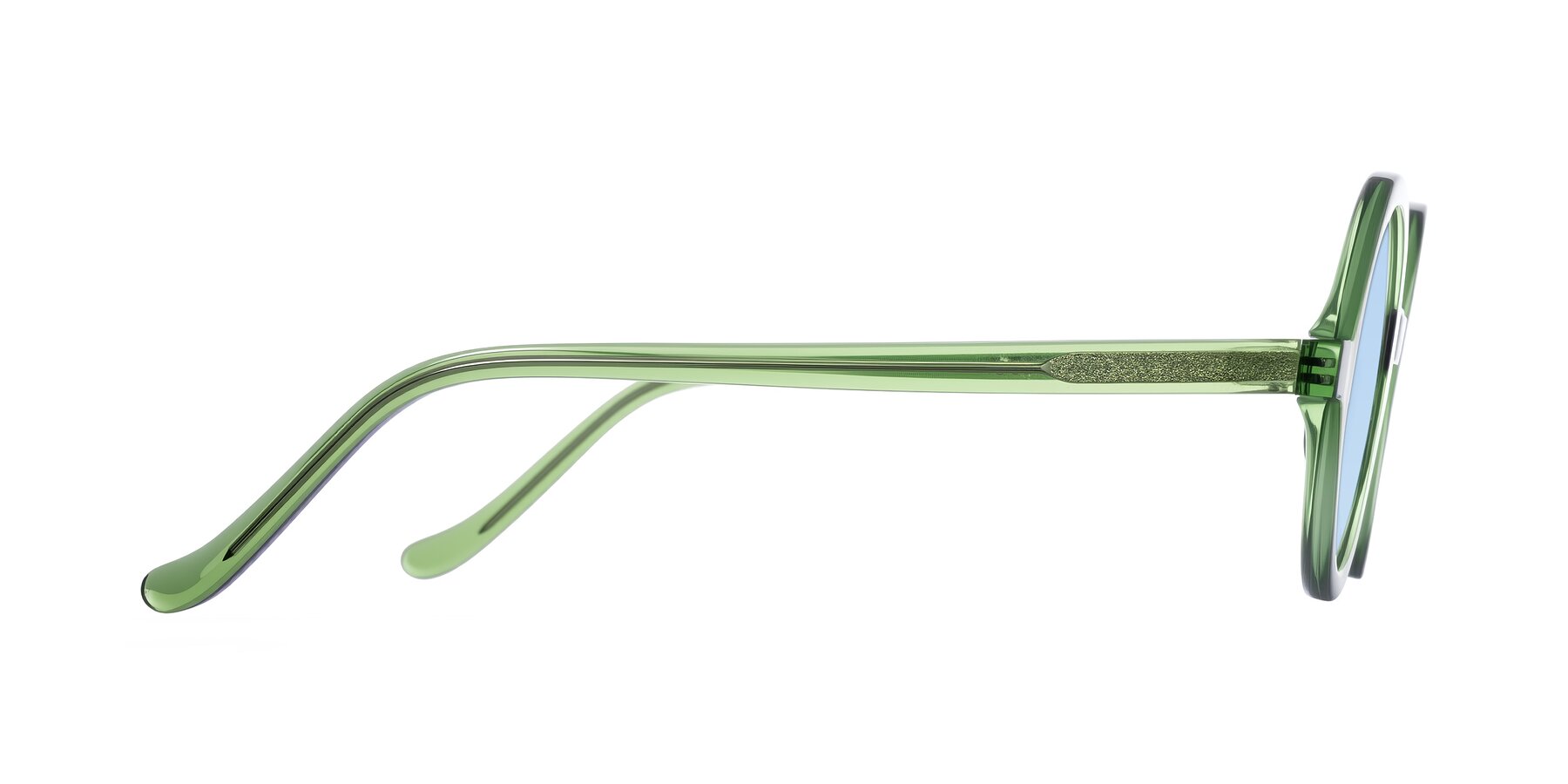 Side of Chaplin in Green with Light Blue Tinted Lenses