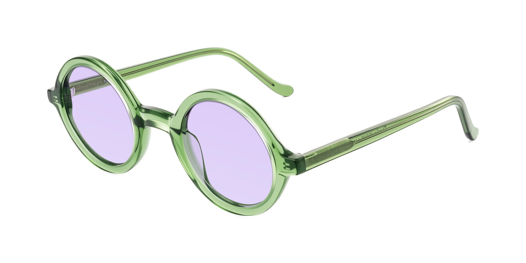 Angle of Chaplin in Green with Light Purple Tinted Lenses