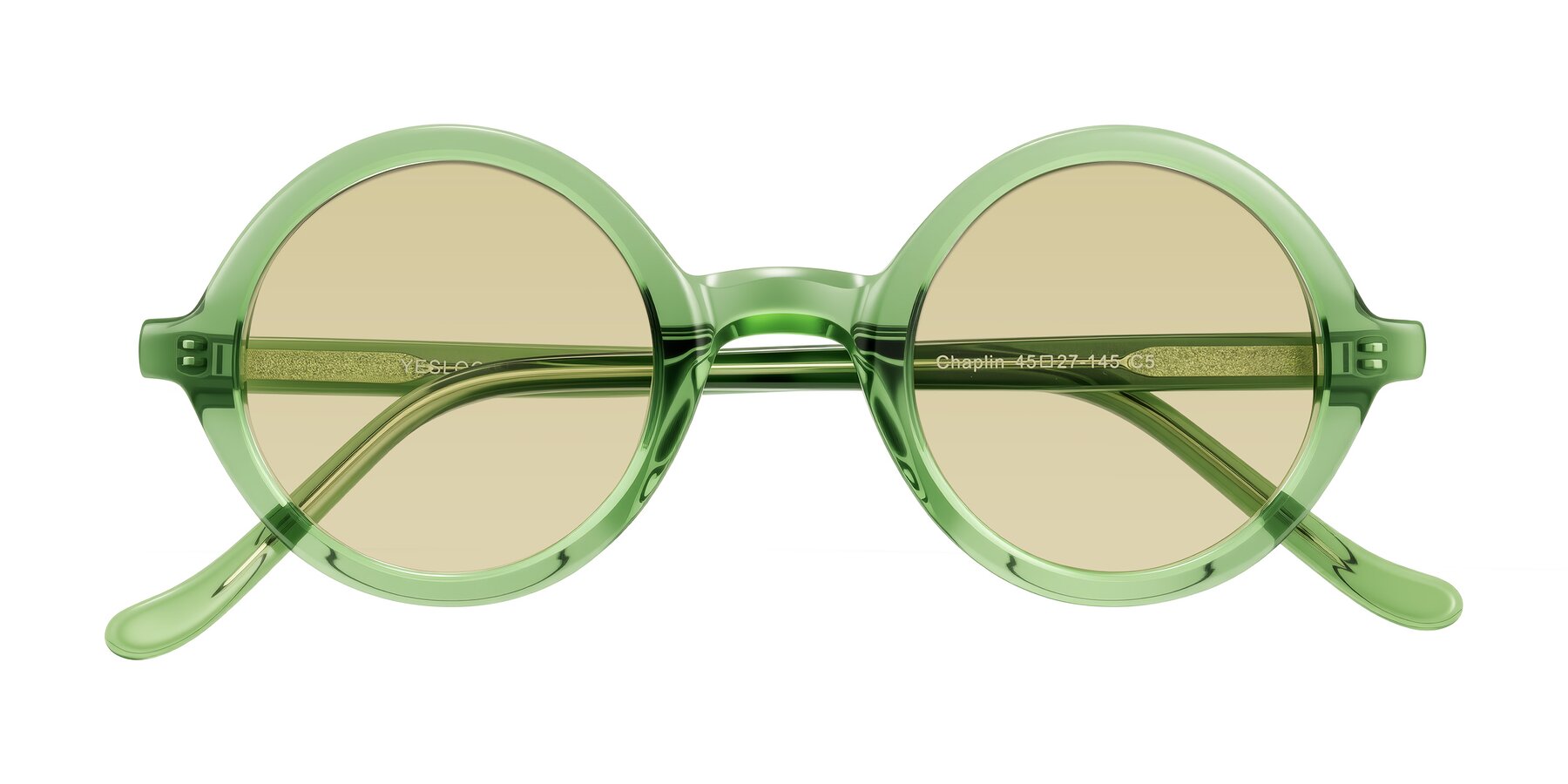 Folded Front of Chaplin in Green with Light Champagne Tinted Lenses