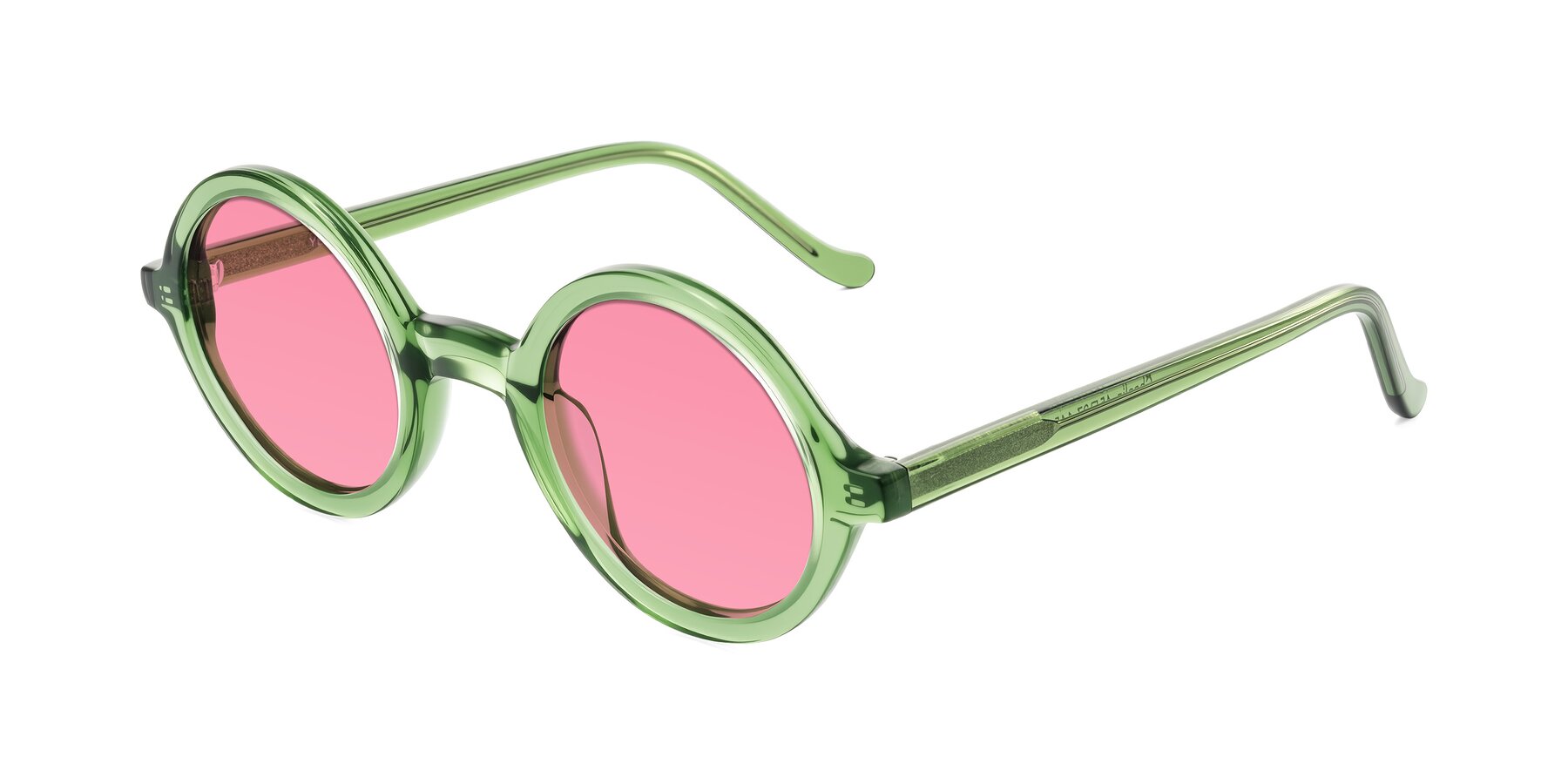 Angle of Chaplin in Green with Pink Tinted Lenses