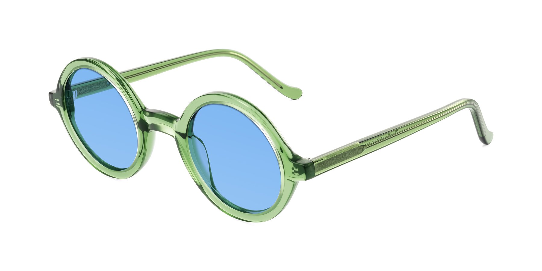 Angle of Chaplin in Green with Medium Blue Tinted Lenses