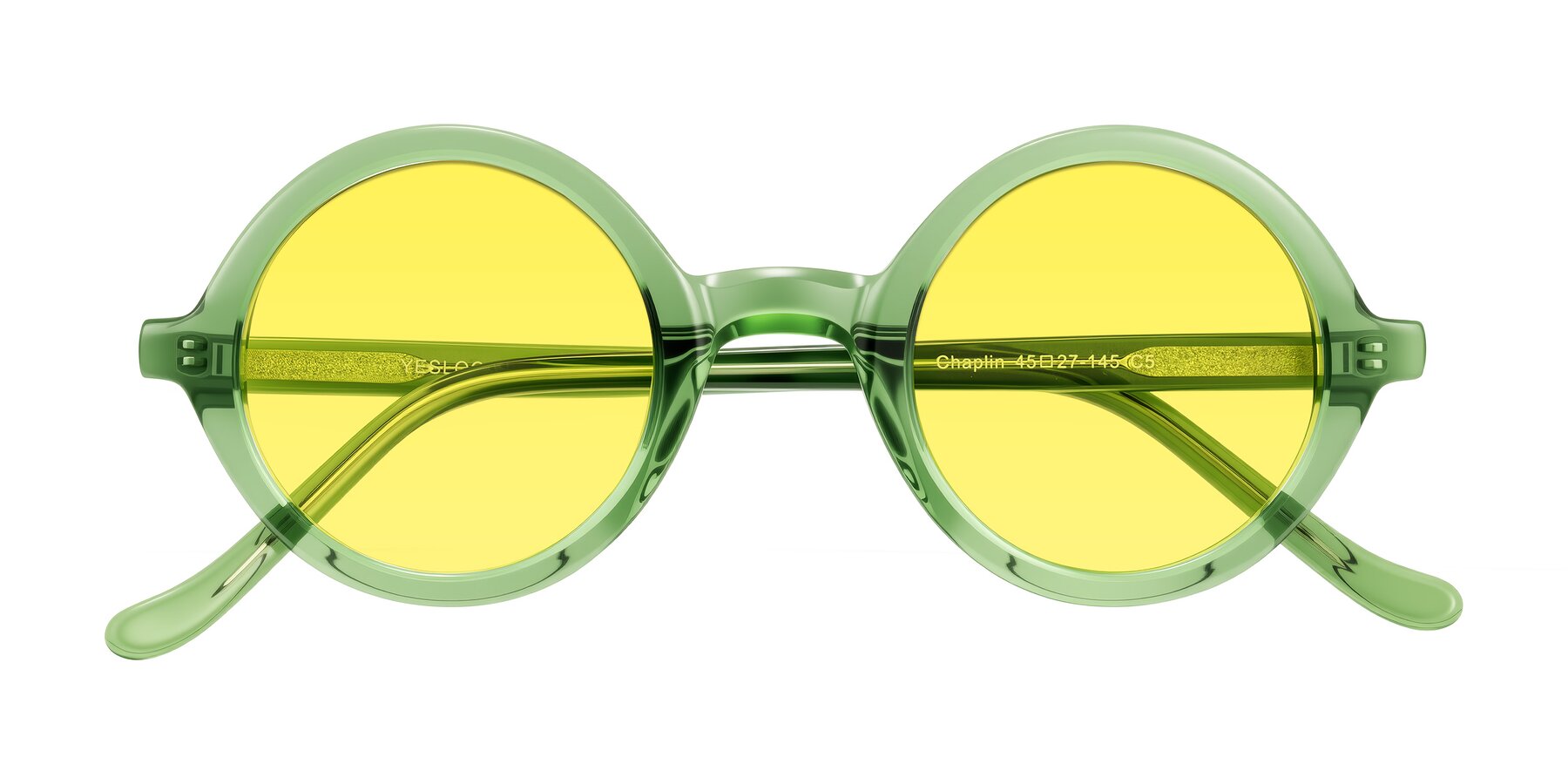 Folded Front of Chaplin in Green with Medium Yellow Tinted Lenses