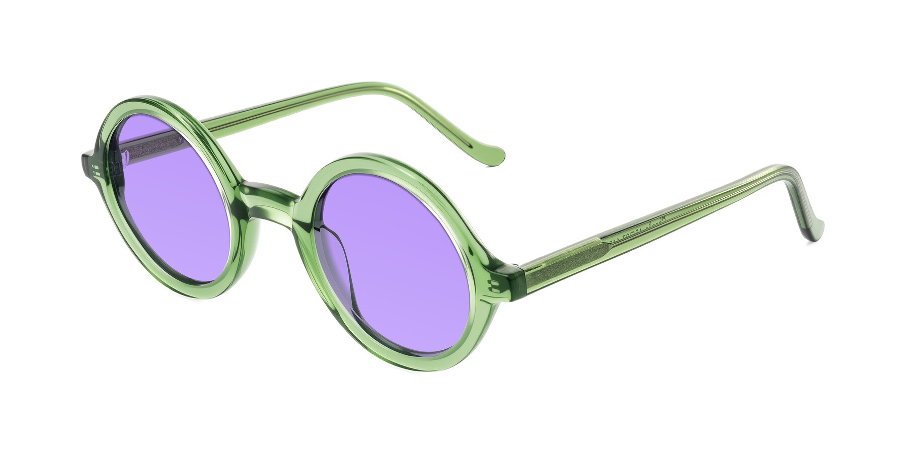 Angle of Chaplin in Green with Medium Purple Tinted Lenses