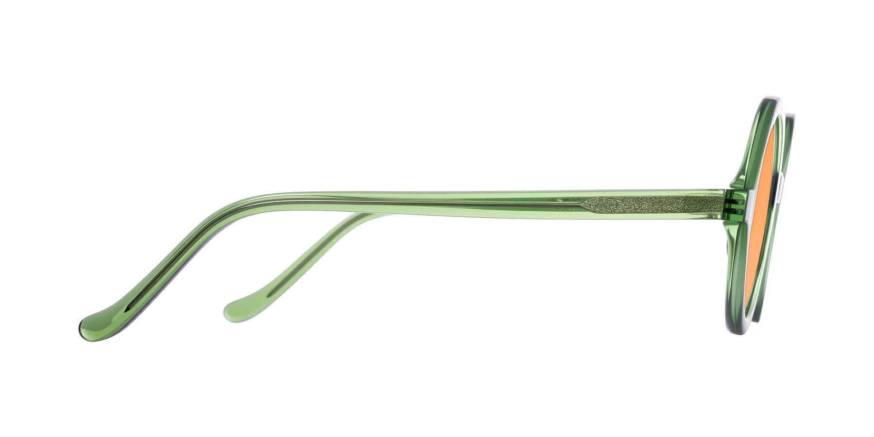 Side of Chaplin in Green with Medium Orange Tinted Lenses