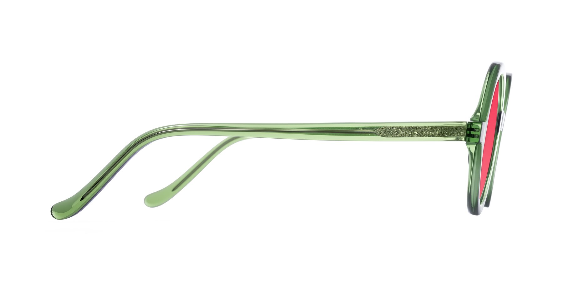 Side of Chaplin in Green with Red Tinted Lenses