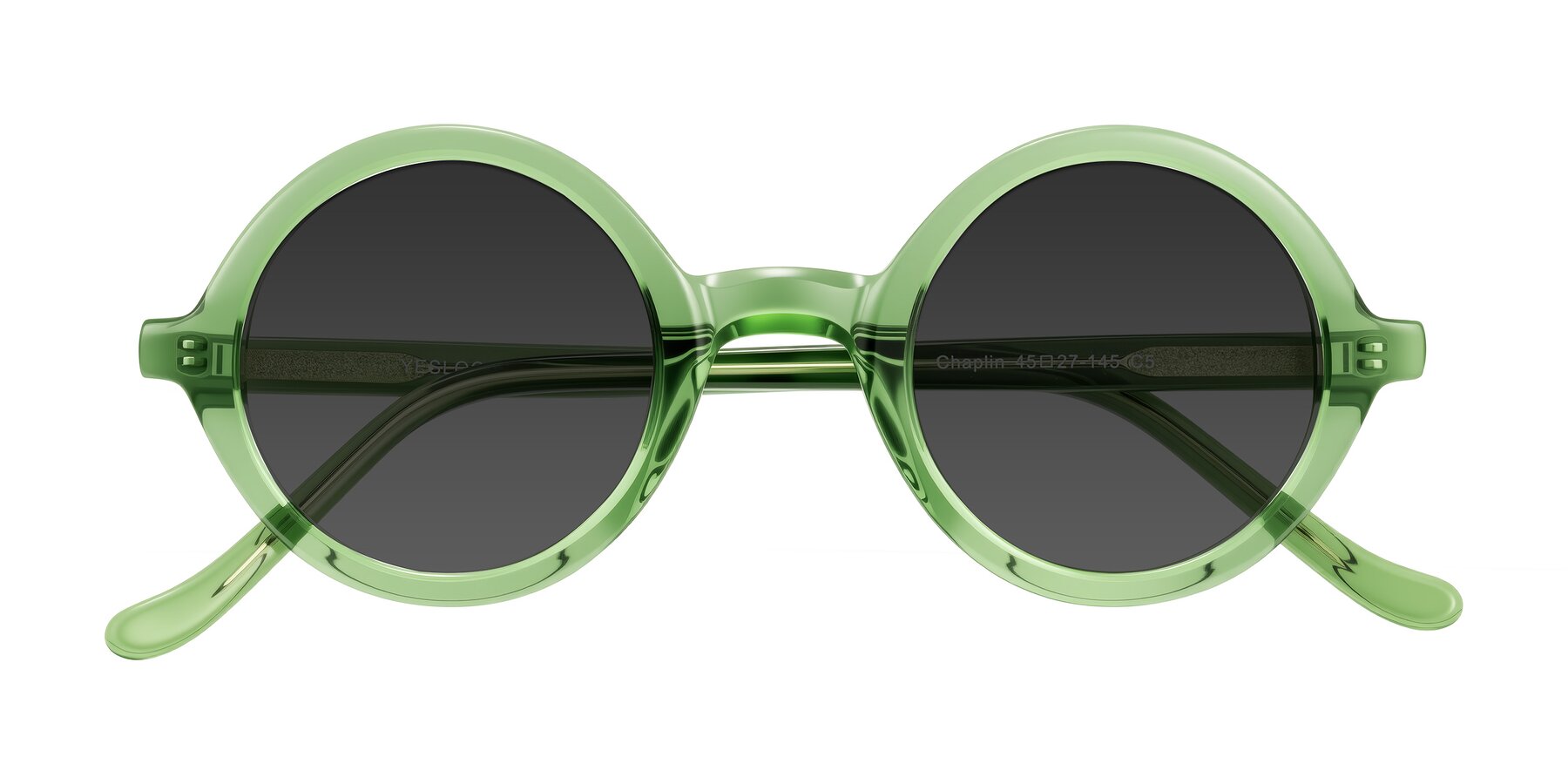 Folded Front of Chaplin in Green with Gray Tinted Lenses