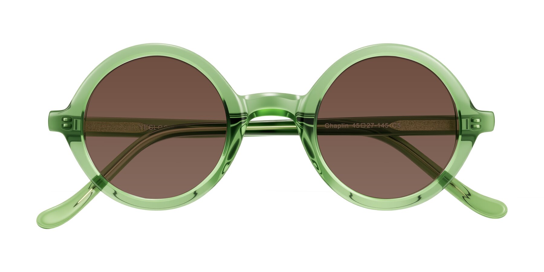 Folded Front of Chaplin in Green with Brown Tinted Lenses