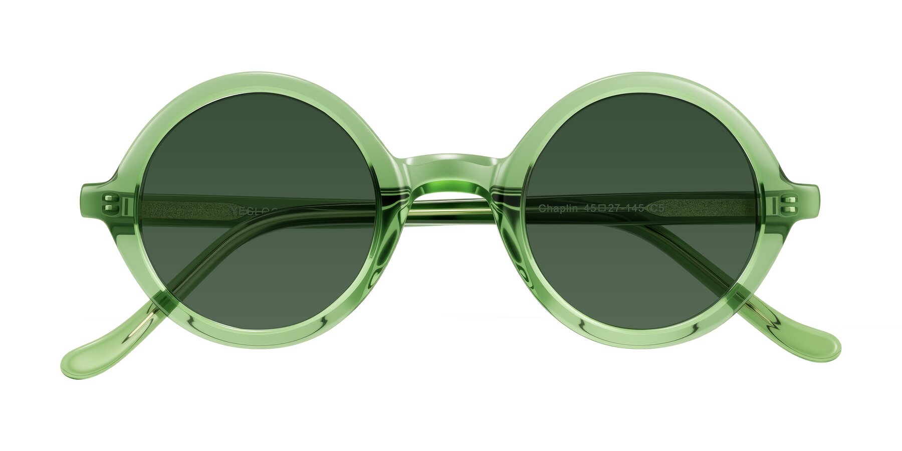 Folded Front of Chaplin in Green with Green Tinted Lenses