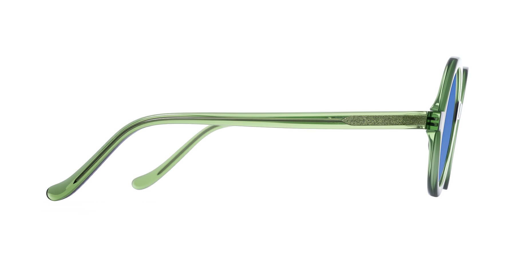 Side of Chaplin in Green with Blue Tinted Lenses