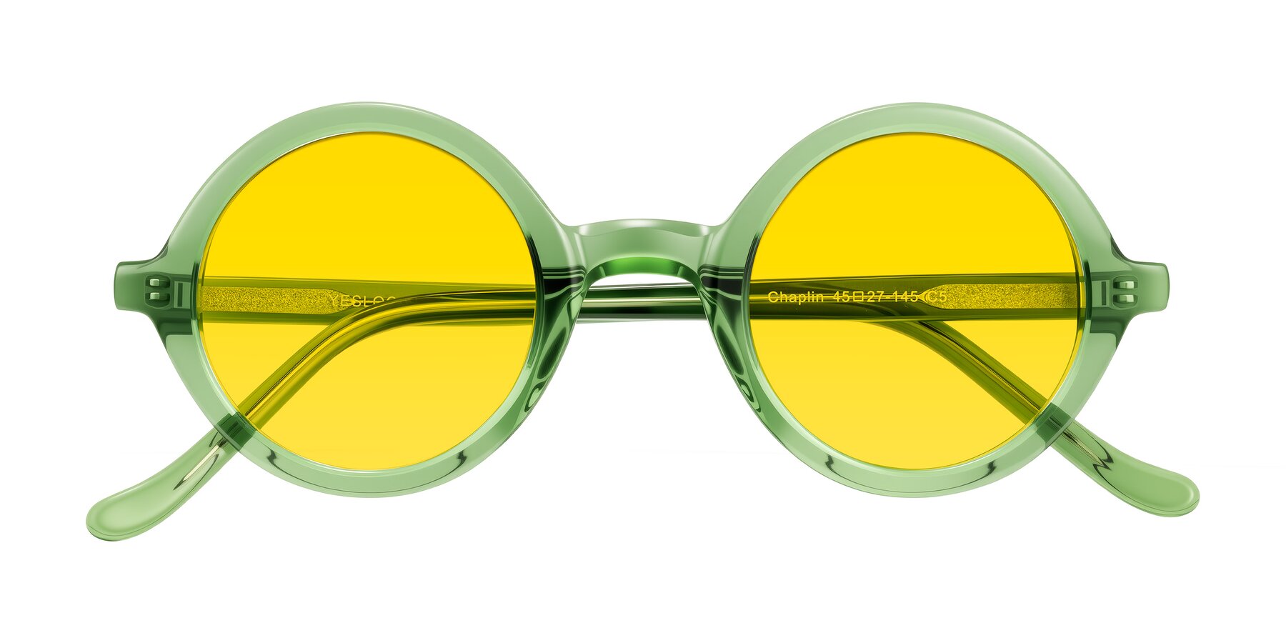 Folded Front of Chaplin in Green with Yellow Tinted Lenses