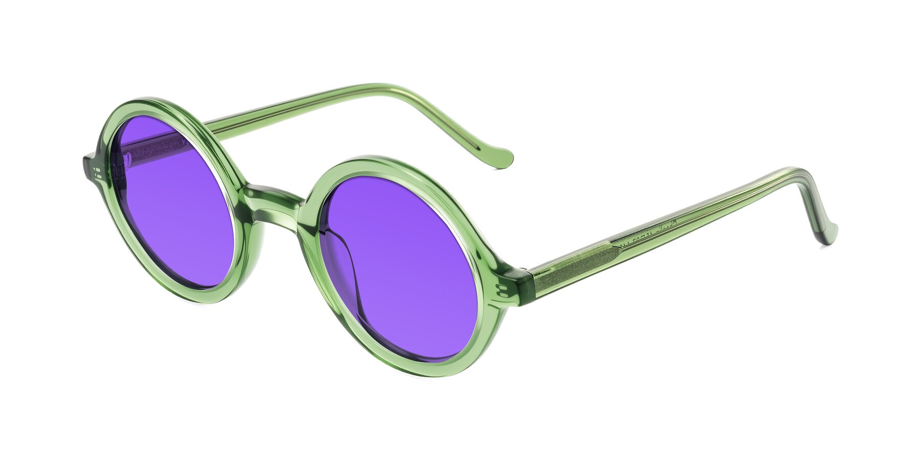 Angle of Chaplin in Green with Purple Tinted Lenses