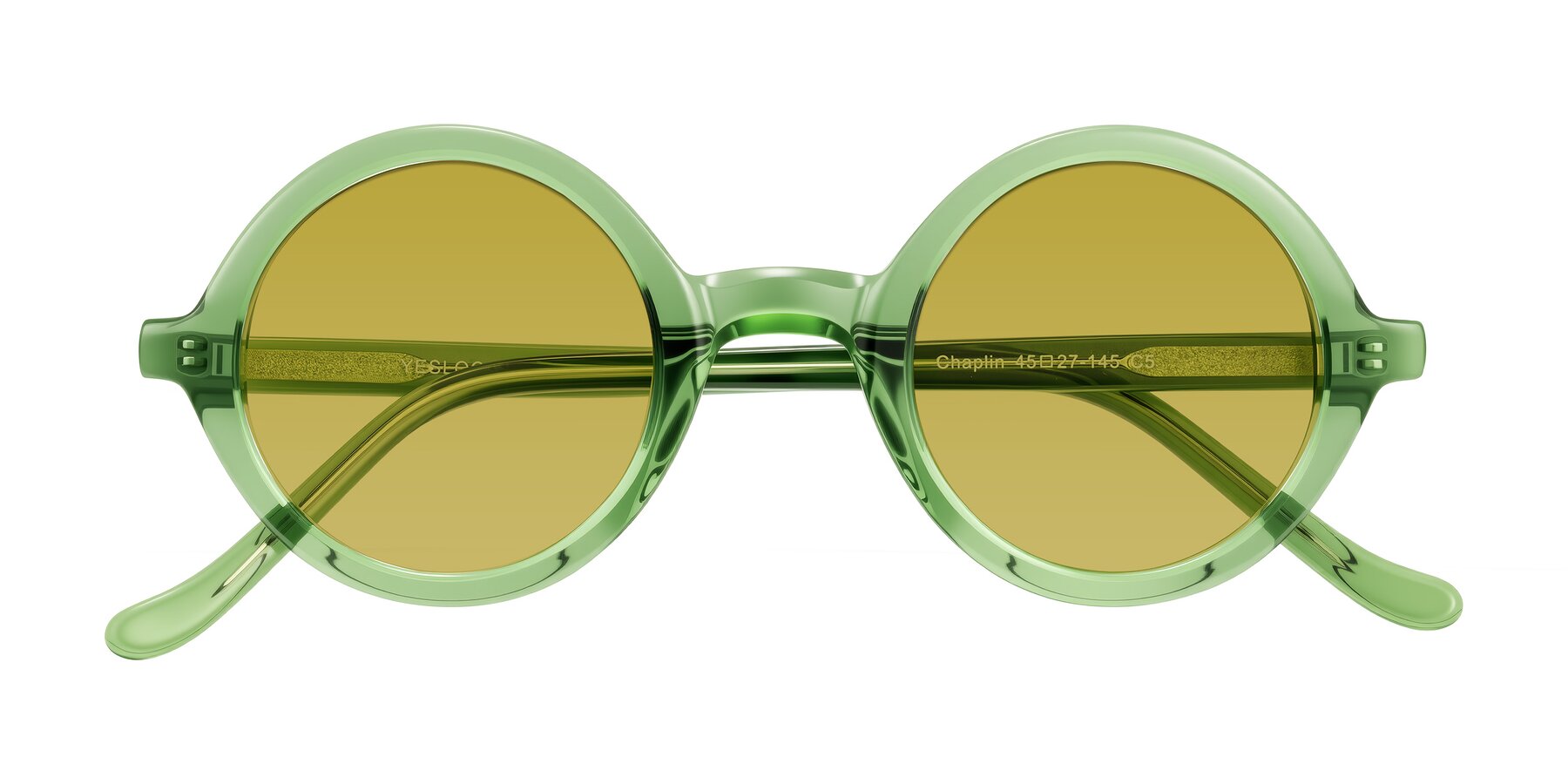 Folded Front of Chaplin in Green with Champagne Tinted Lenses