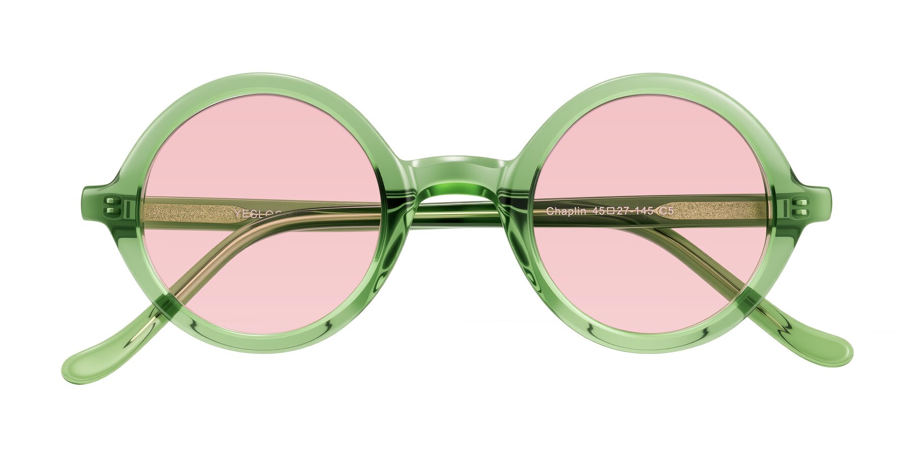 Folded Front of Chaplin in Green with Light Garnet Tinted Lenses