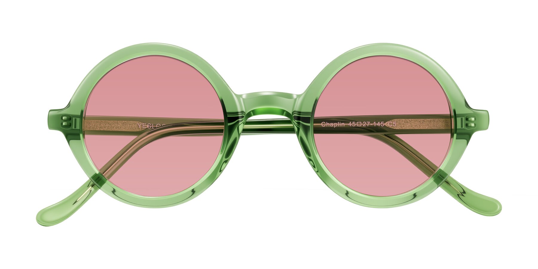 Folded Front of Chaplin in Green with Medium Garnet Tinted Lenses
