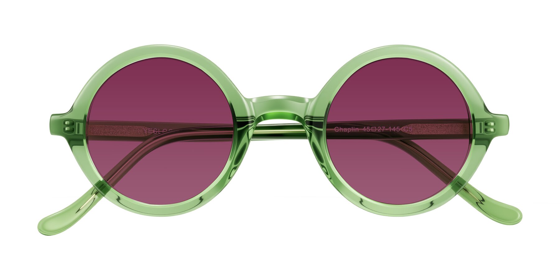 Folded Front of Chaplin in Green with Wine Tinted Lenses