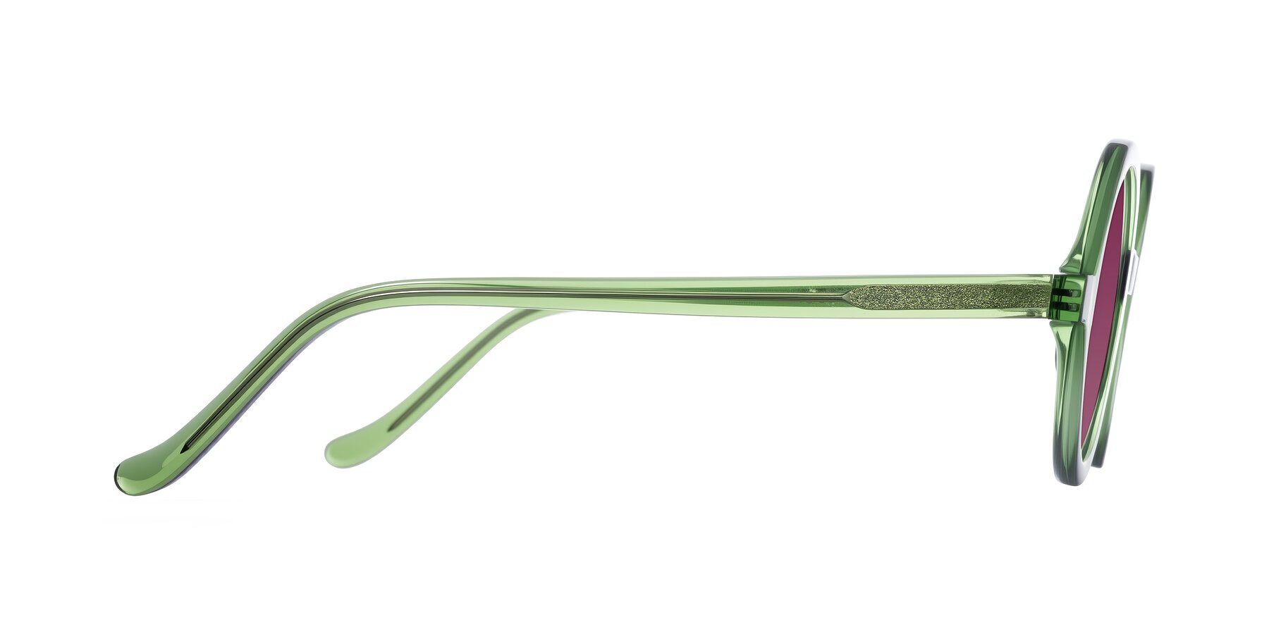 Side of Chaplin in Green with Wine Tinted Lenses