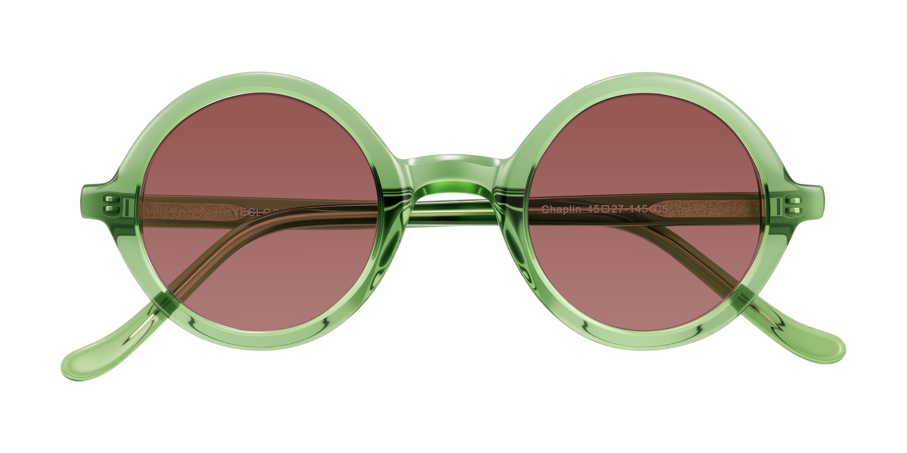 Folded Front of Chaplin in Green with Garnet Tinted Lenses