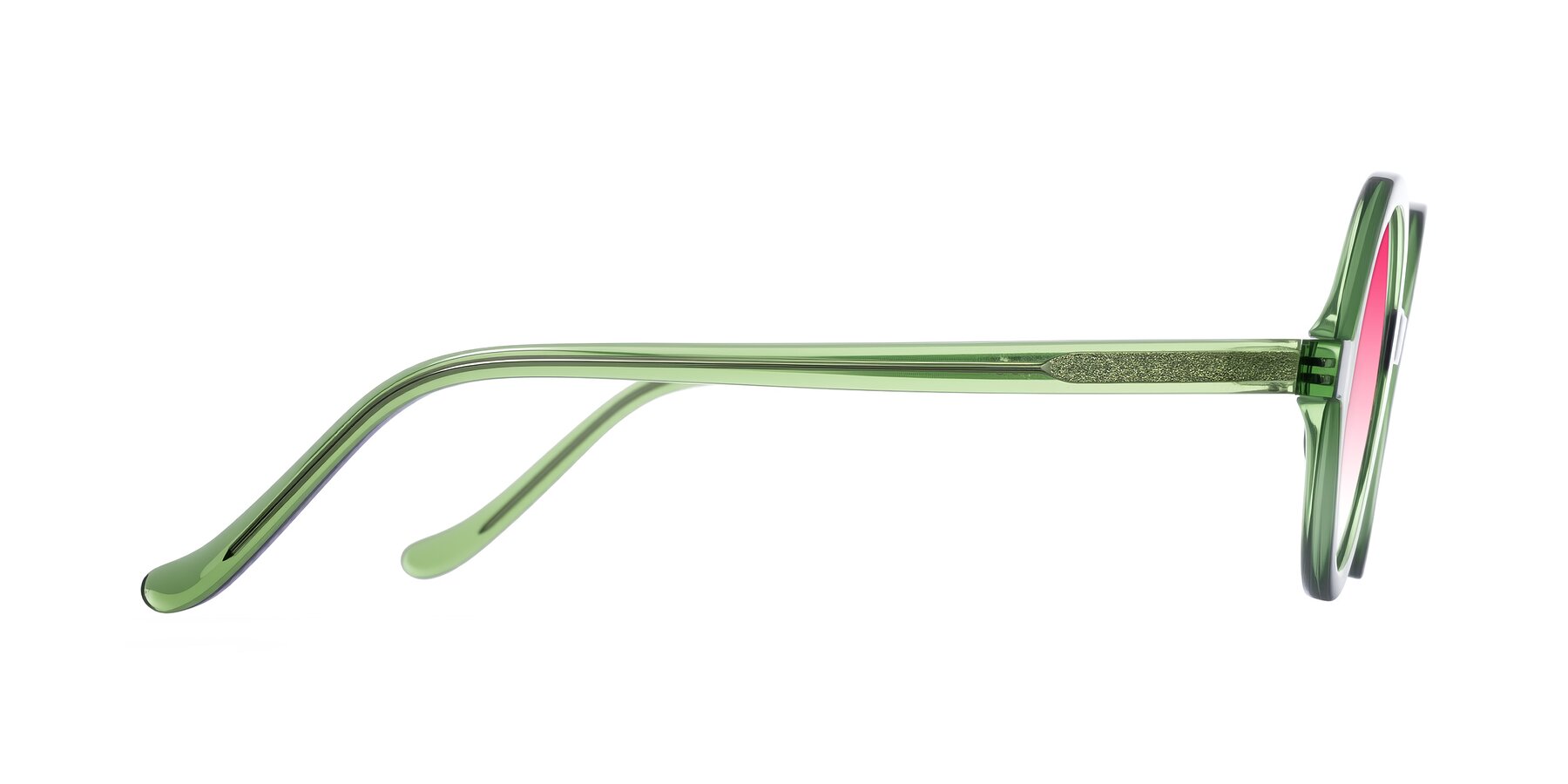 Side of Chaplin in Green with Pink Gradient Lenses