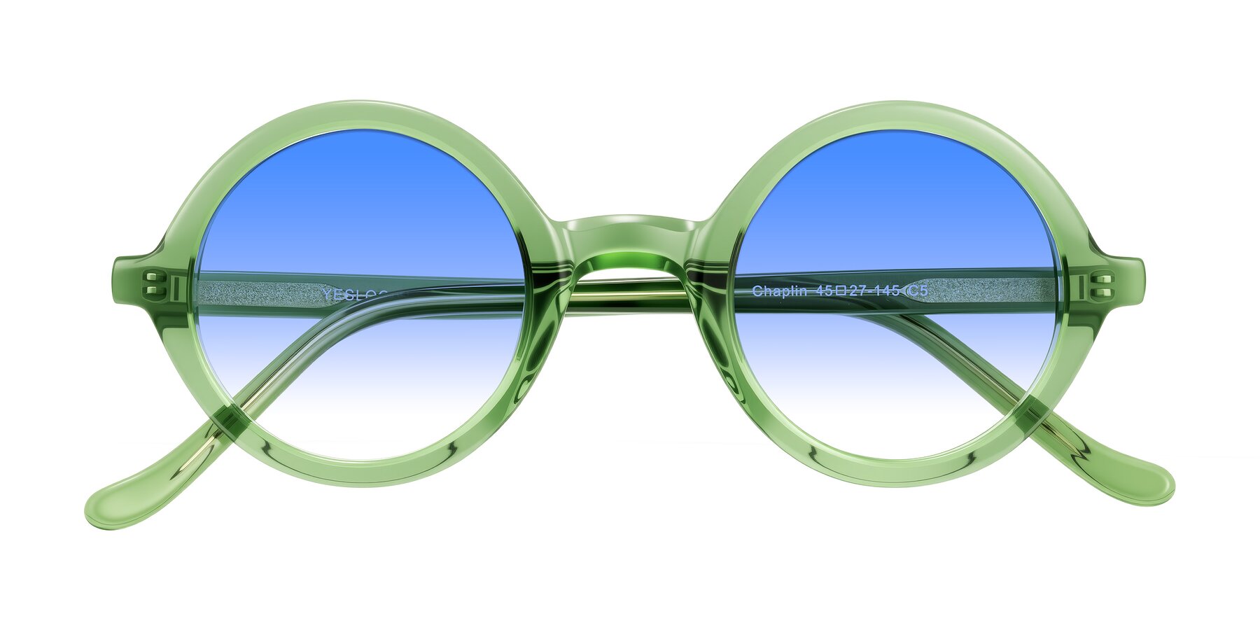 Folded Front of Chaplin in Green with Blue Gradient Lenses