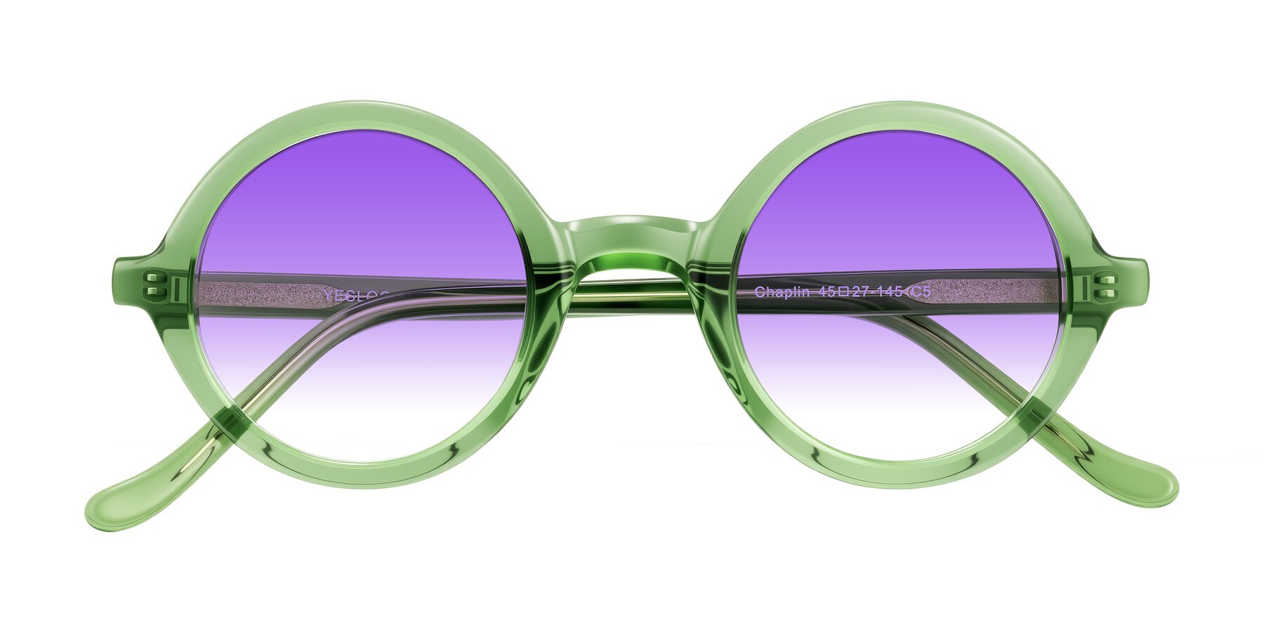 Folded Front of Chaplin in Green with Purple Gradient Lenses