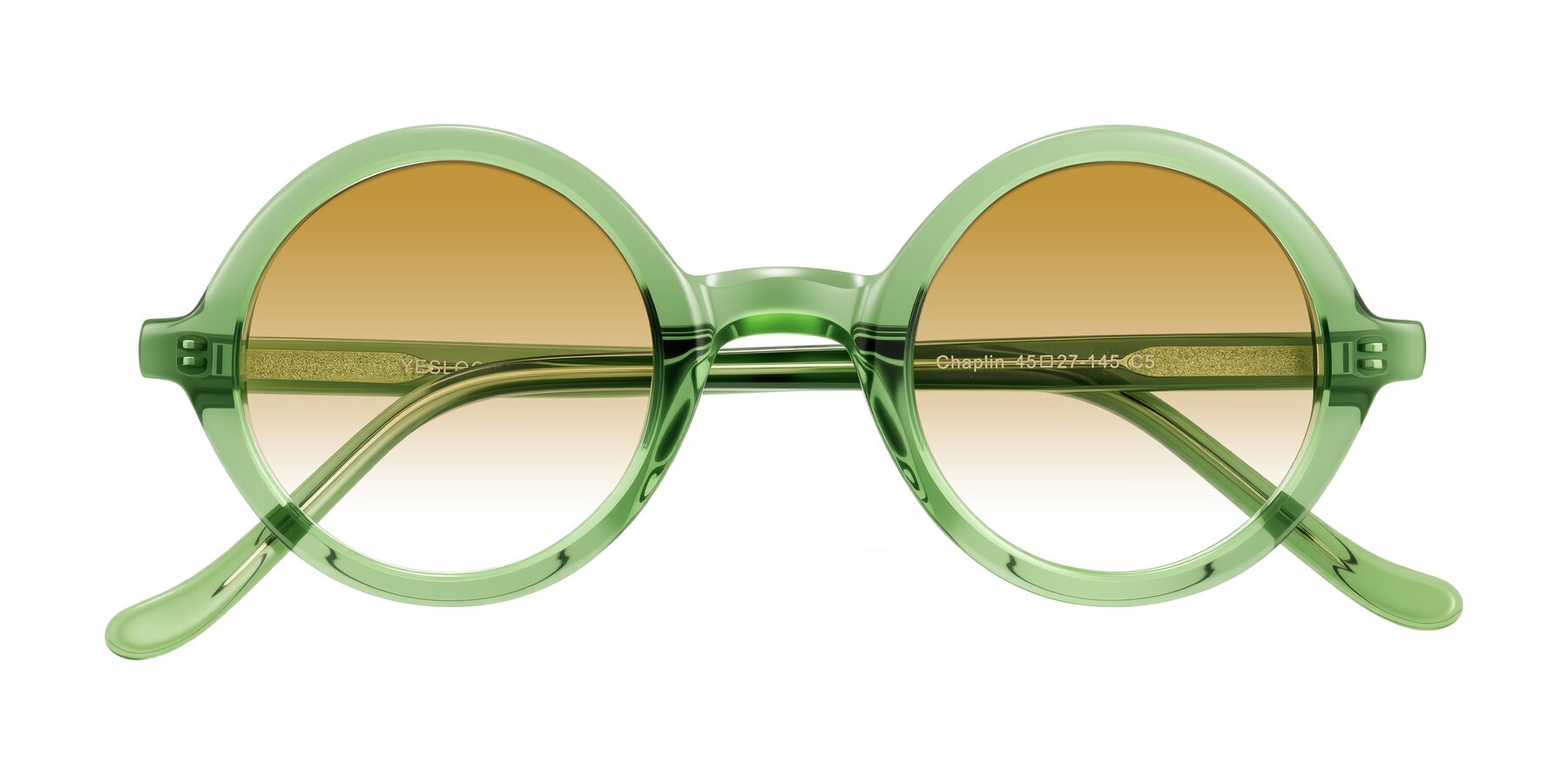 Folded Front of Chaplin in Green with Champagne Gradient Lenses