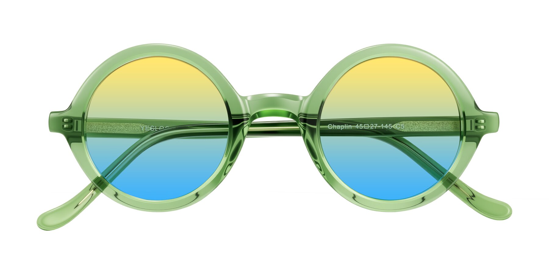 Folded Front of Chaplin in Green with Yellow / Blue Gradient Lenses