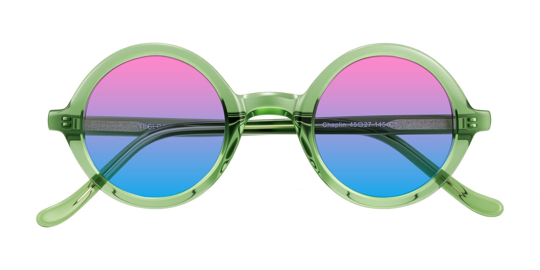Folded Front of Chaplin in Green with Pink / Blue Gradient Lenses