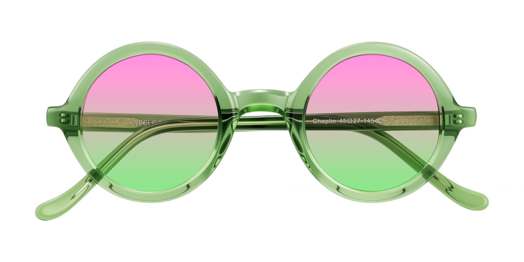 Folded Front of Chaplin in Green with Pink / Green Gradient Lenses