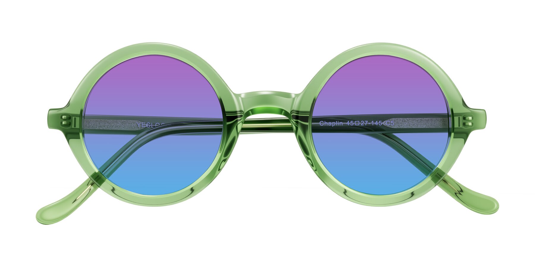 Folded Front of Chaplin in Green with Purple / Blue Gradient Lenses