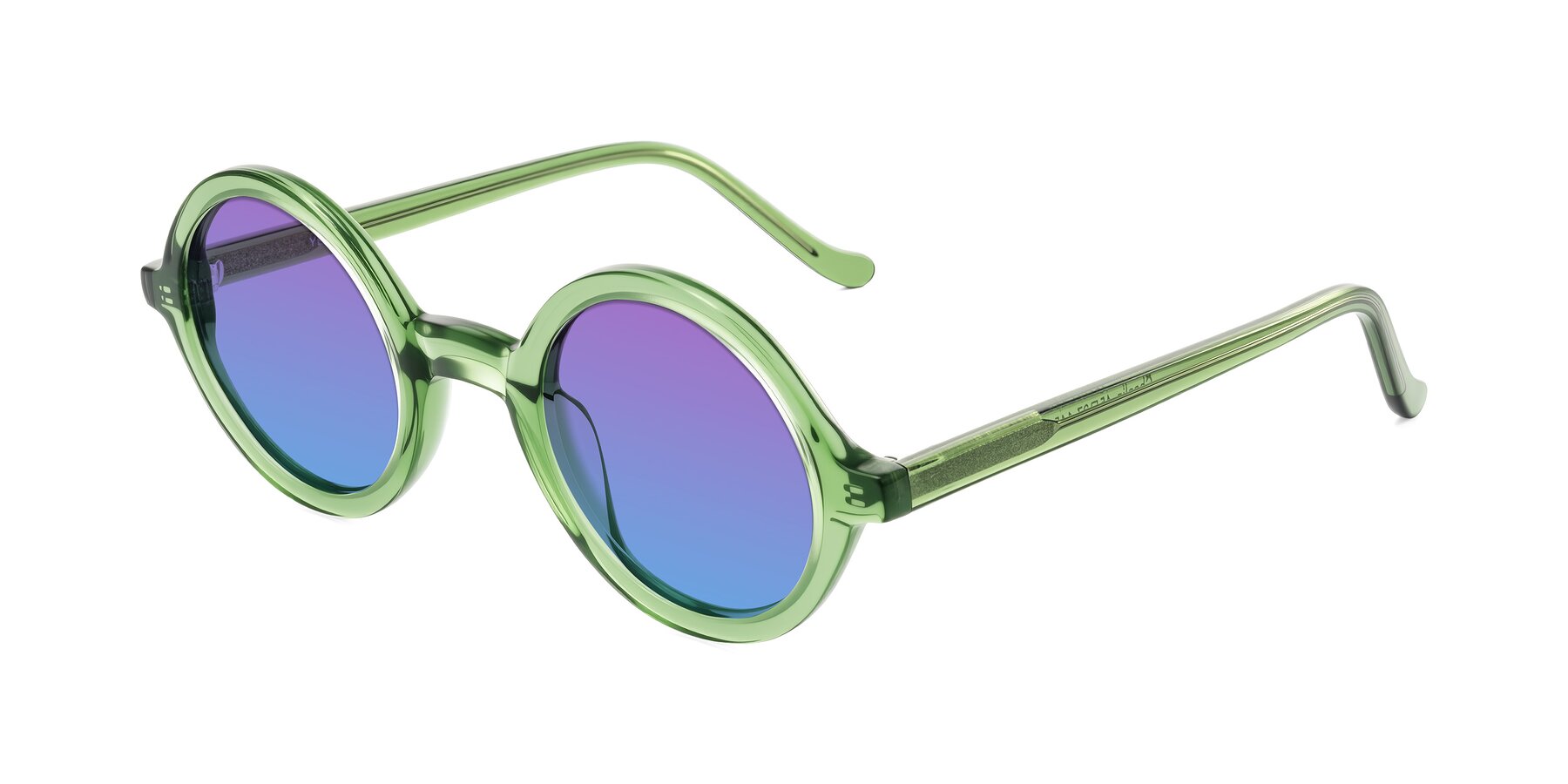 Angle of Chaplin in Green with Purple / Blue Gradient Lenses