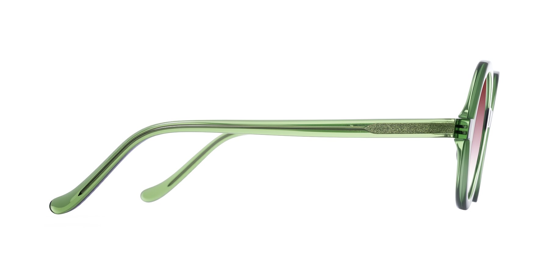 Side of Chaplin in Green with Garnet Gradient Lenses