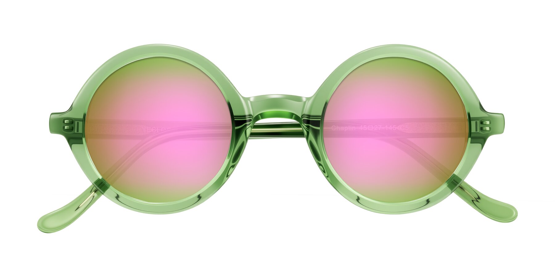 Folded Front of Chaplin in Green with Pink Mirrored Lenses