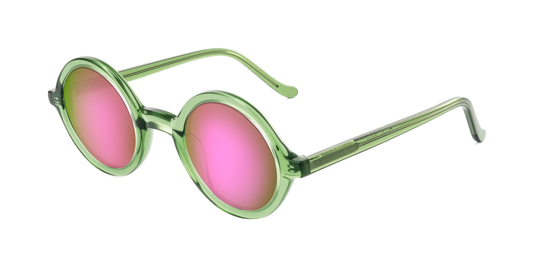 Angle of Chaplin in Green with Pink Mirrored Lenses