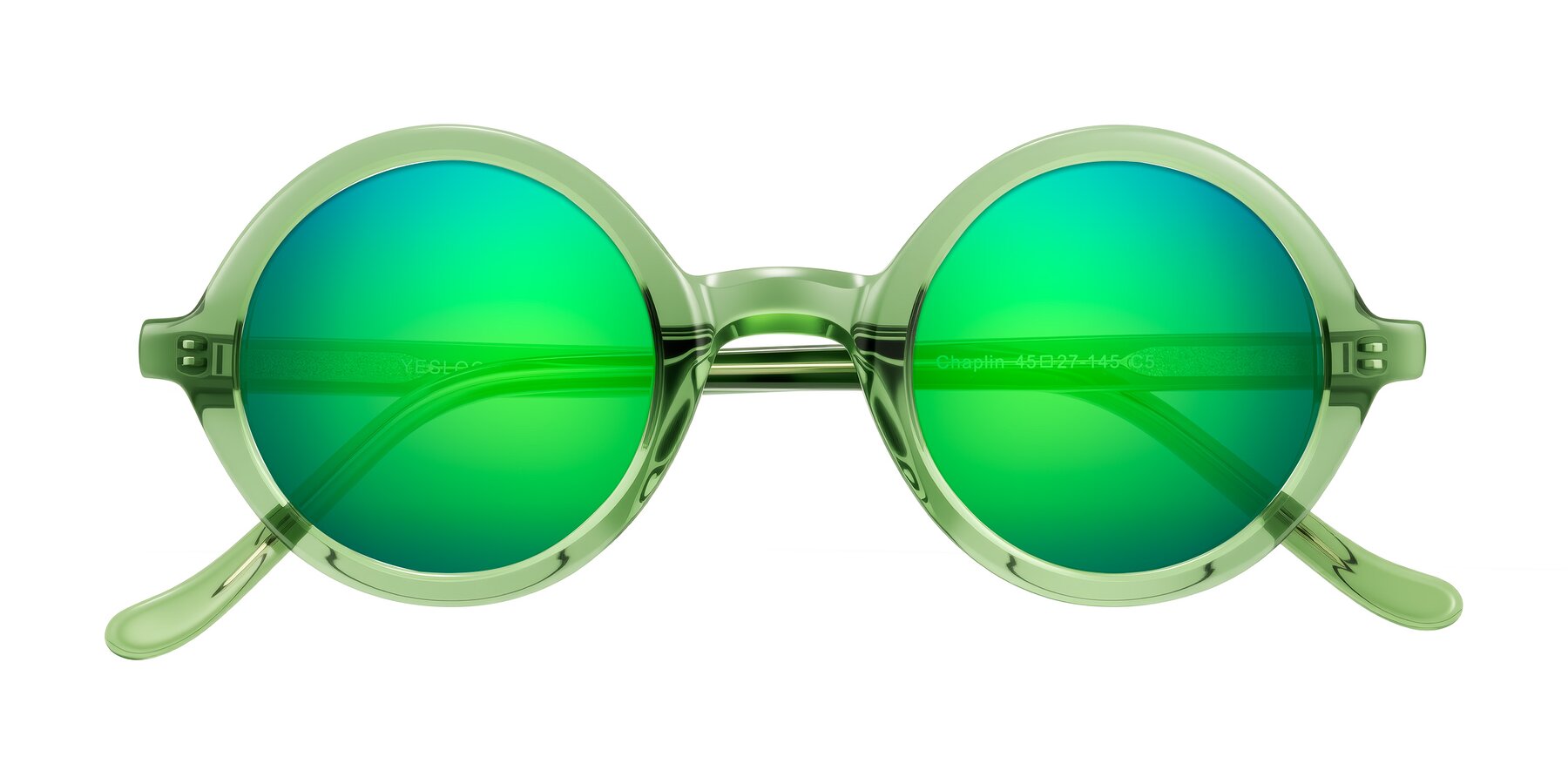 Folded Front of Chaplin in Green with Green Mirrored Lenses