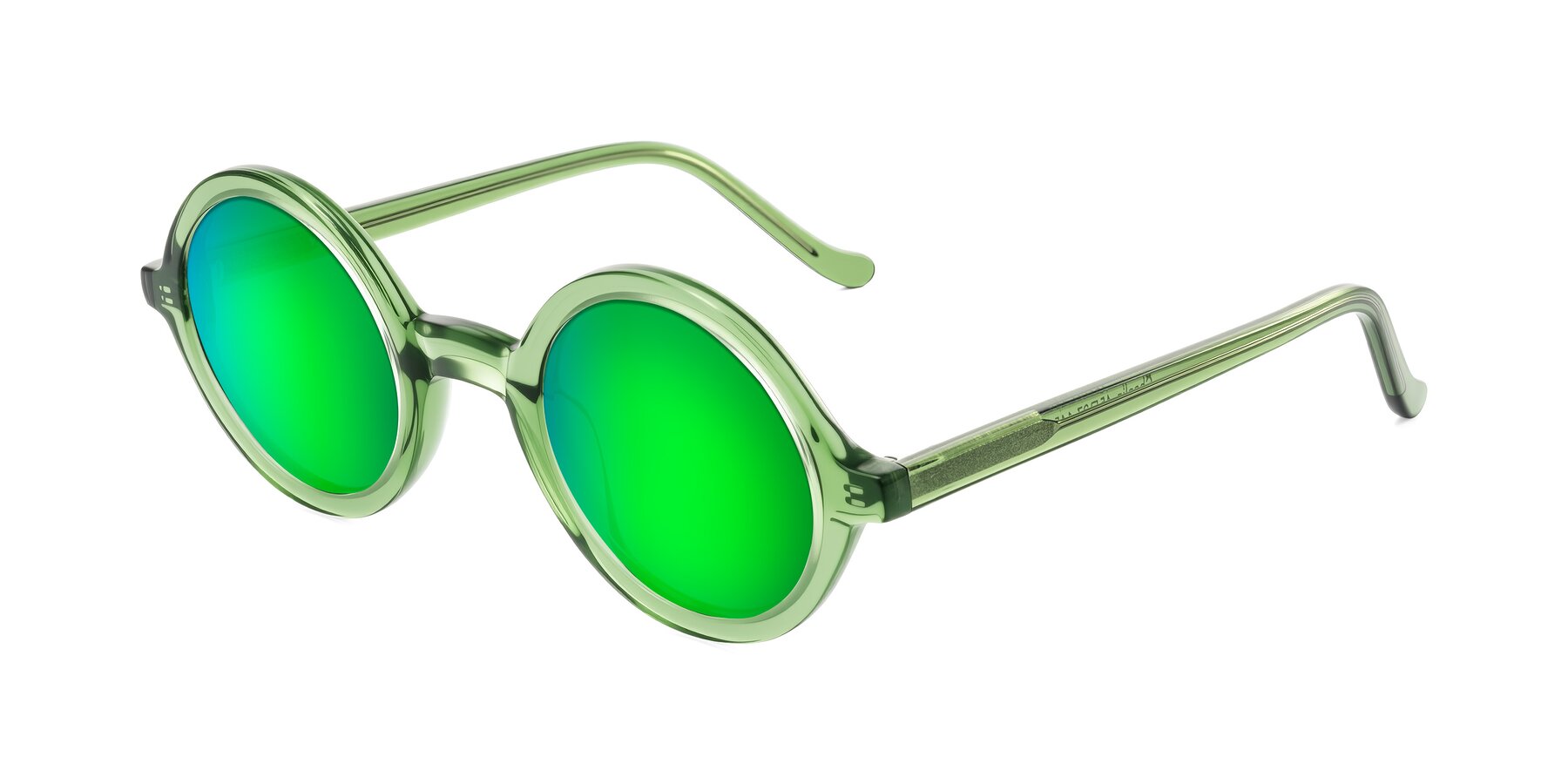 Angle of Chaplin in Green with Green Mirrored Lenses