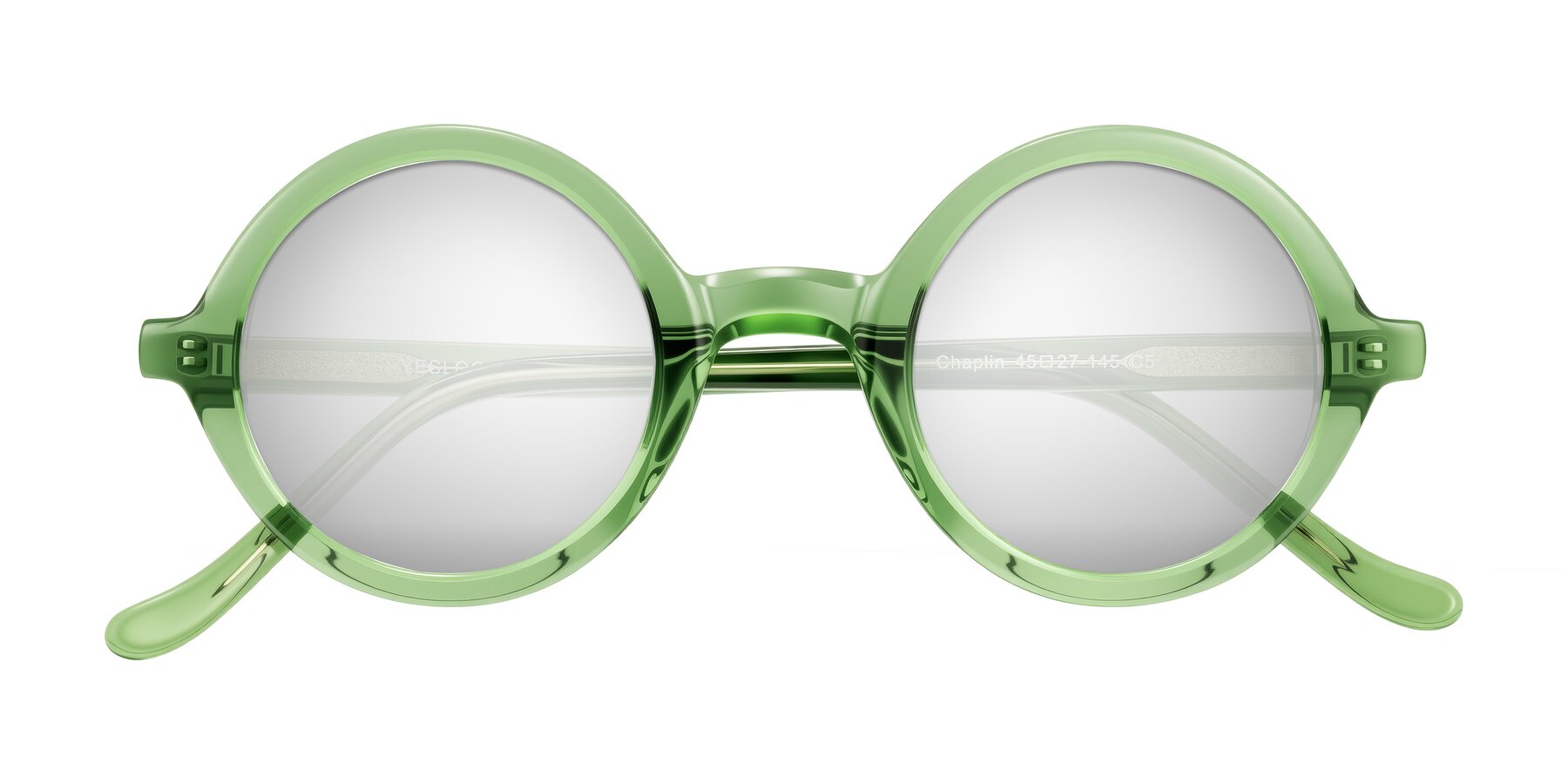 Folded Front of Chaplin in Green with Silver Mirrored Lenses