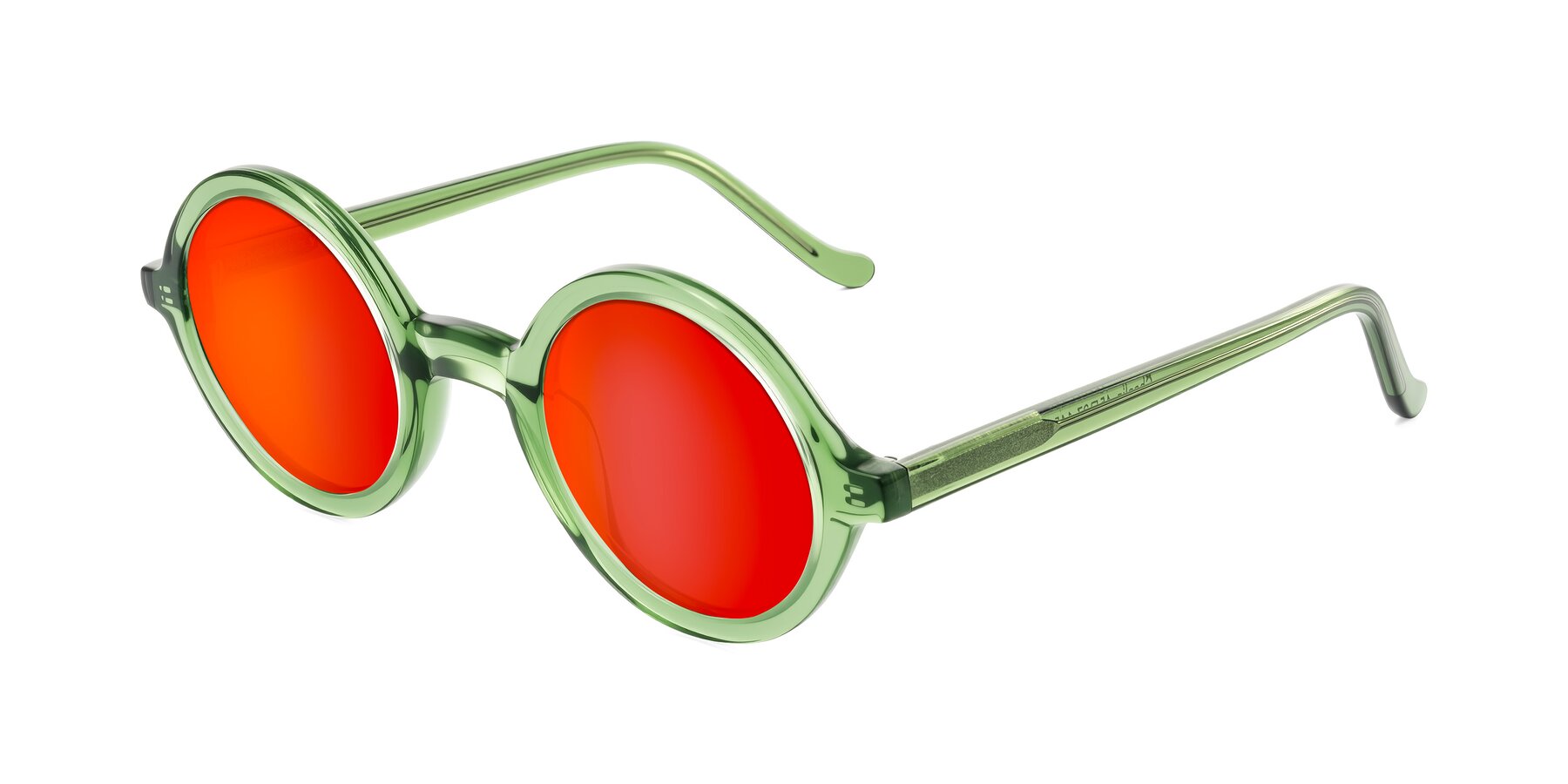 Angle of Chaplin in Green with Red Gold Mirrored Lenses