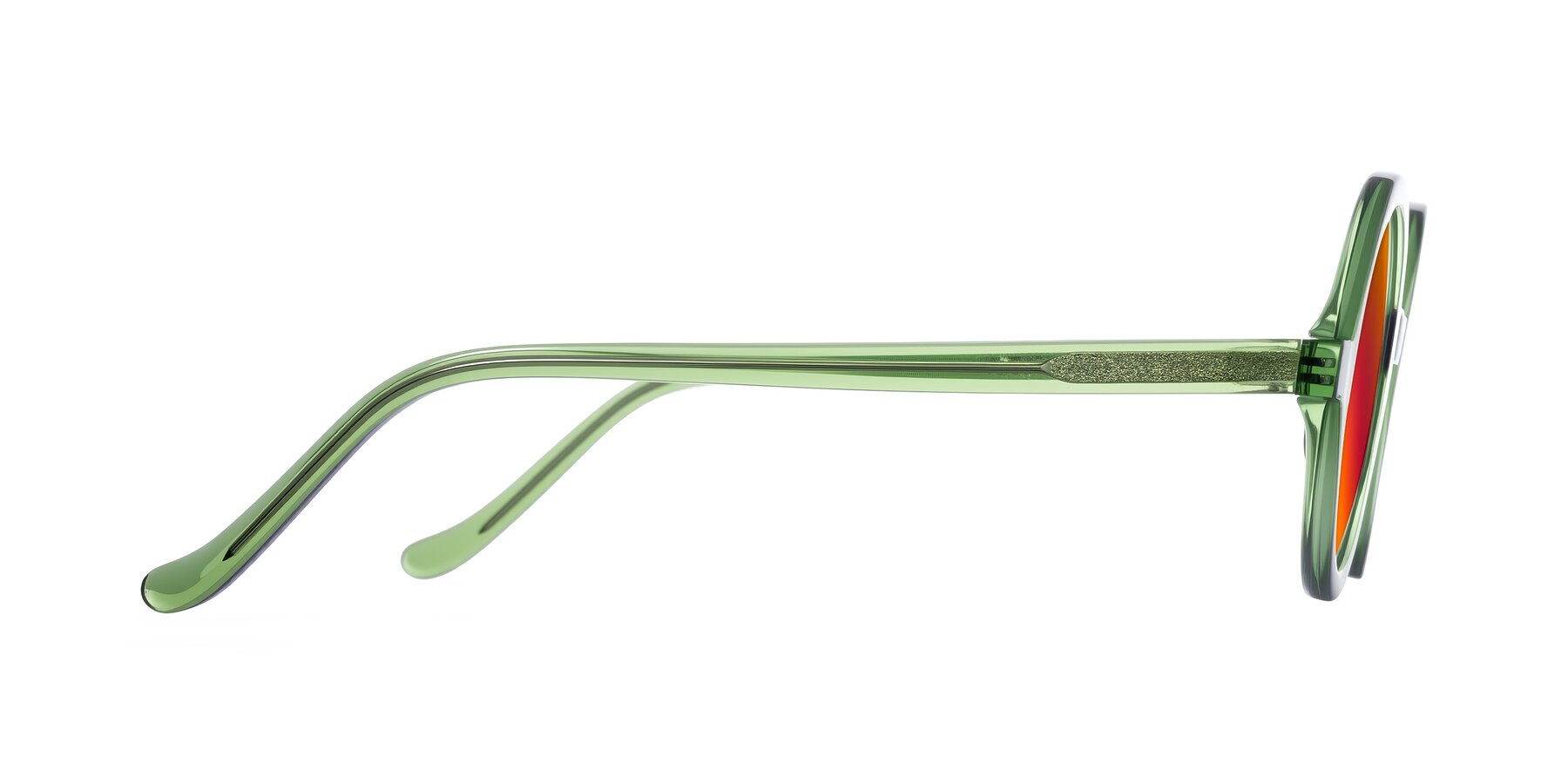 Side of Chaplin in Green with Red Gold Mirrored Lenses