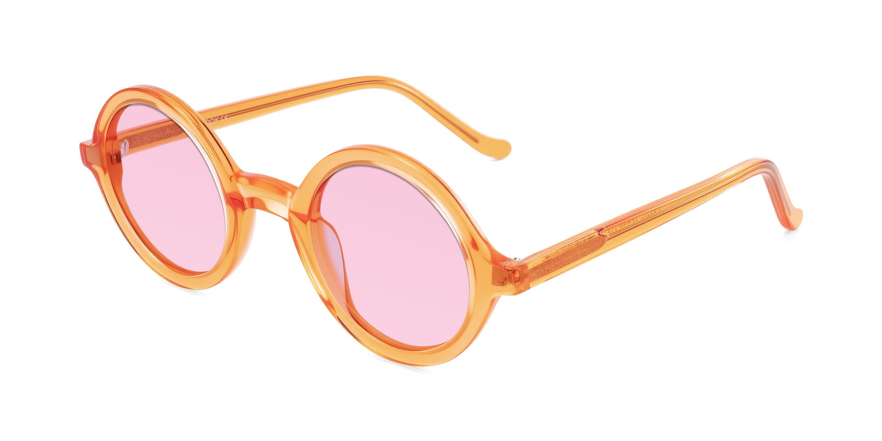 Angle of Chaplin in Orange with Light Pink Tinted Lenses
