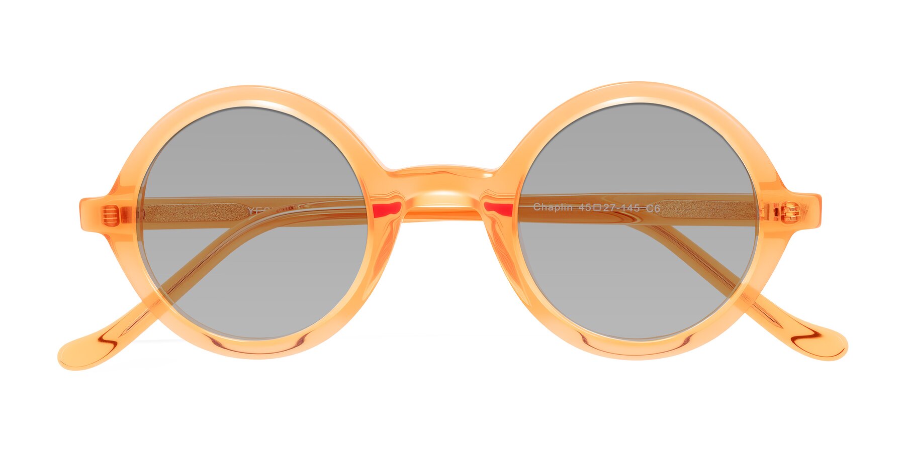 Folded Front of Chaplin in Orange with Light Gray Tinted Lenses